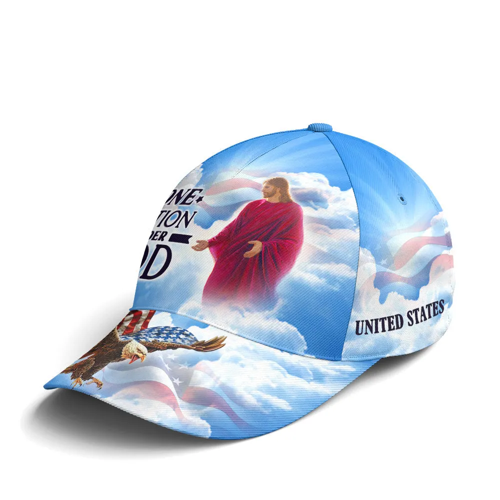 One Nation Under God Baseball Cap For Jesus Lovers Drawing Vector Style Blue Coolspod