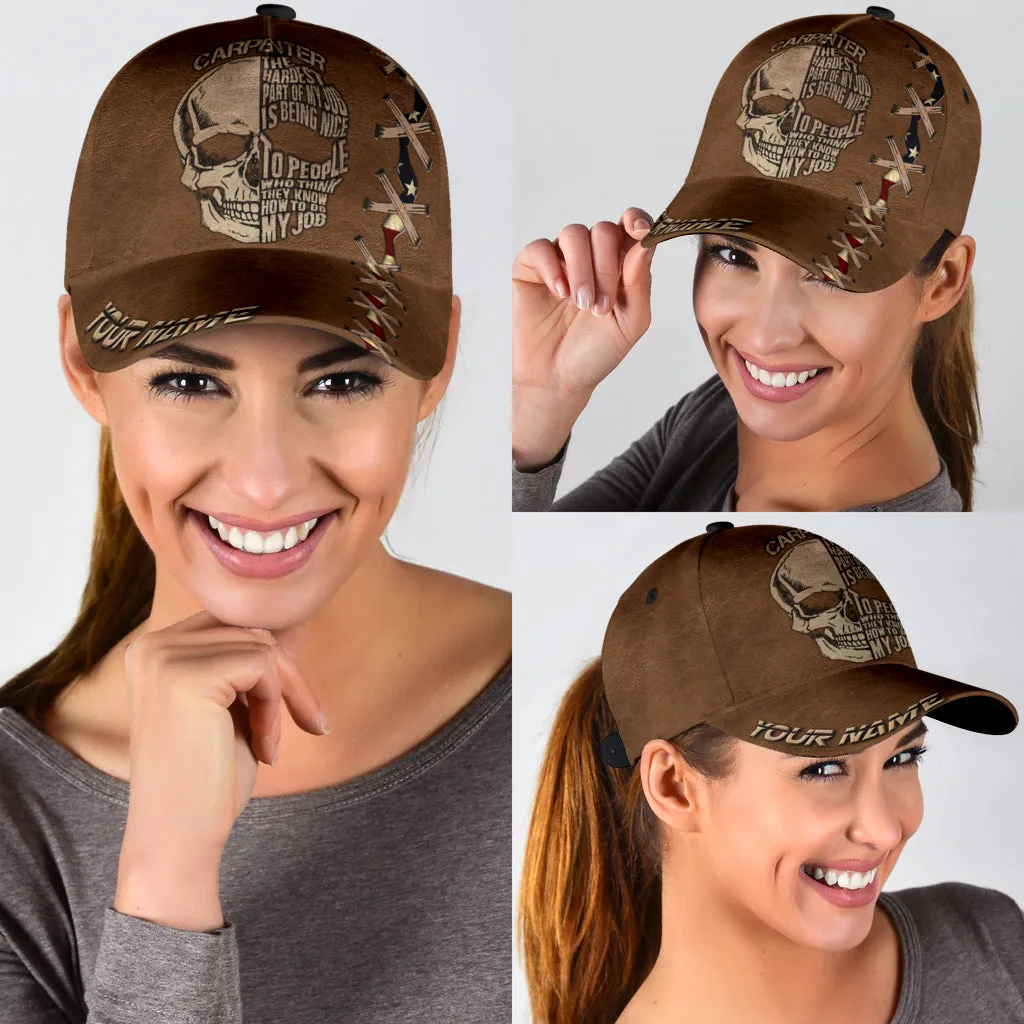 Personalized Name Carpenter Classic Cap Skull Brown Pattern