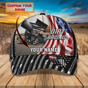 Personalized With Name Dirt Racing 3D Classic Cap Hat, Racing In Usa Flag Baseball Cap Hat