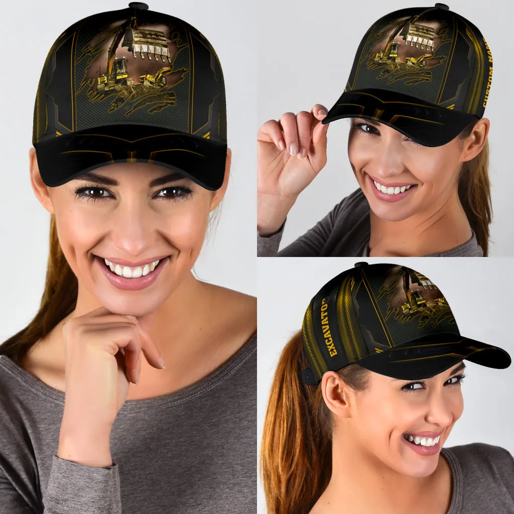 Personalized With Name Excavator 3D Full Printing Classic Cap Hat, Excavator Baseball Cap Hat