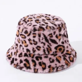 Pink Leopard Fluffy Bucket Hat