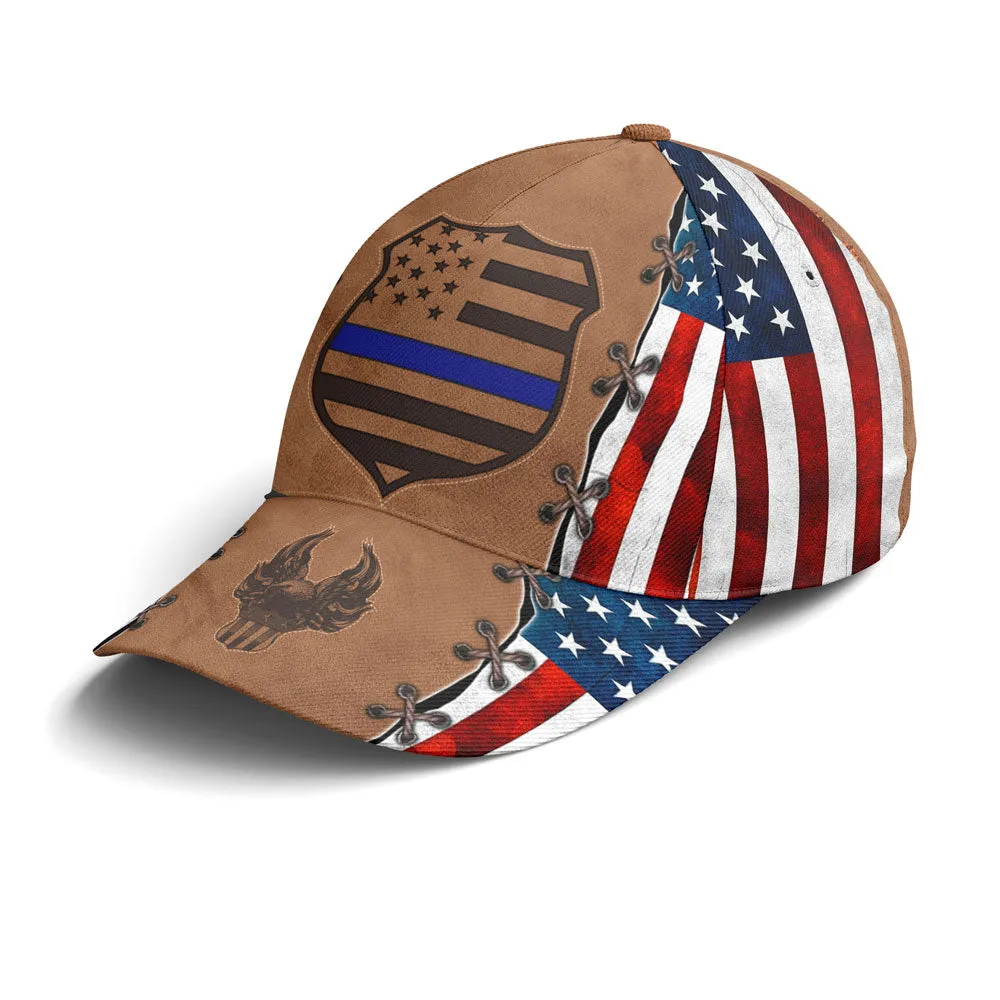 Police US Flag Classic Leather Baseball Cap Coolspod