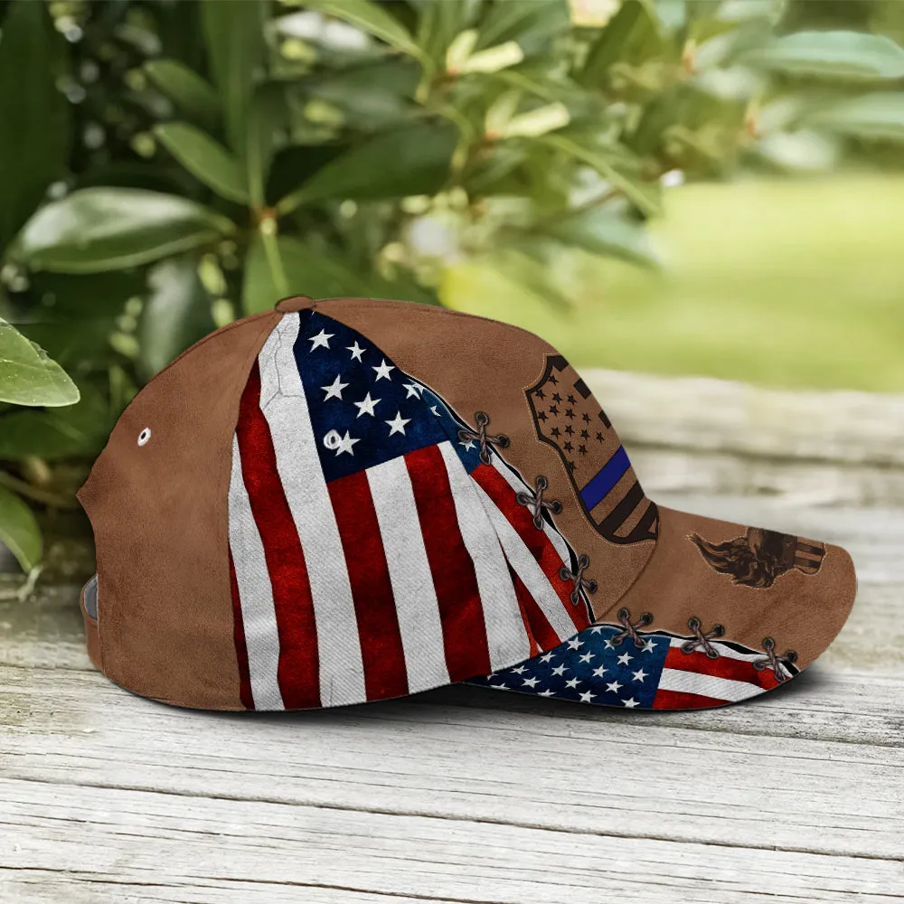 Police US Flag Classic Leather Baseball Cap Coolspod