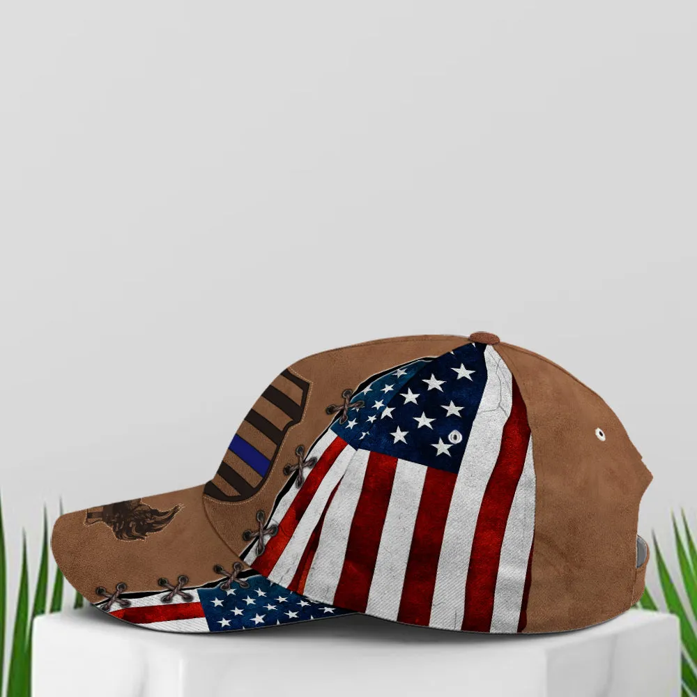 Police US Flag Classic Leather Baseball Cap Coolspod