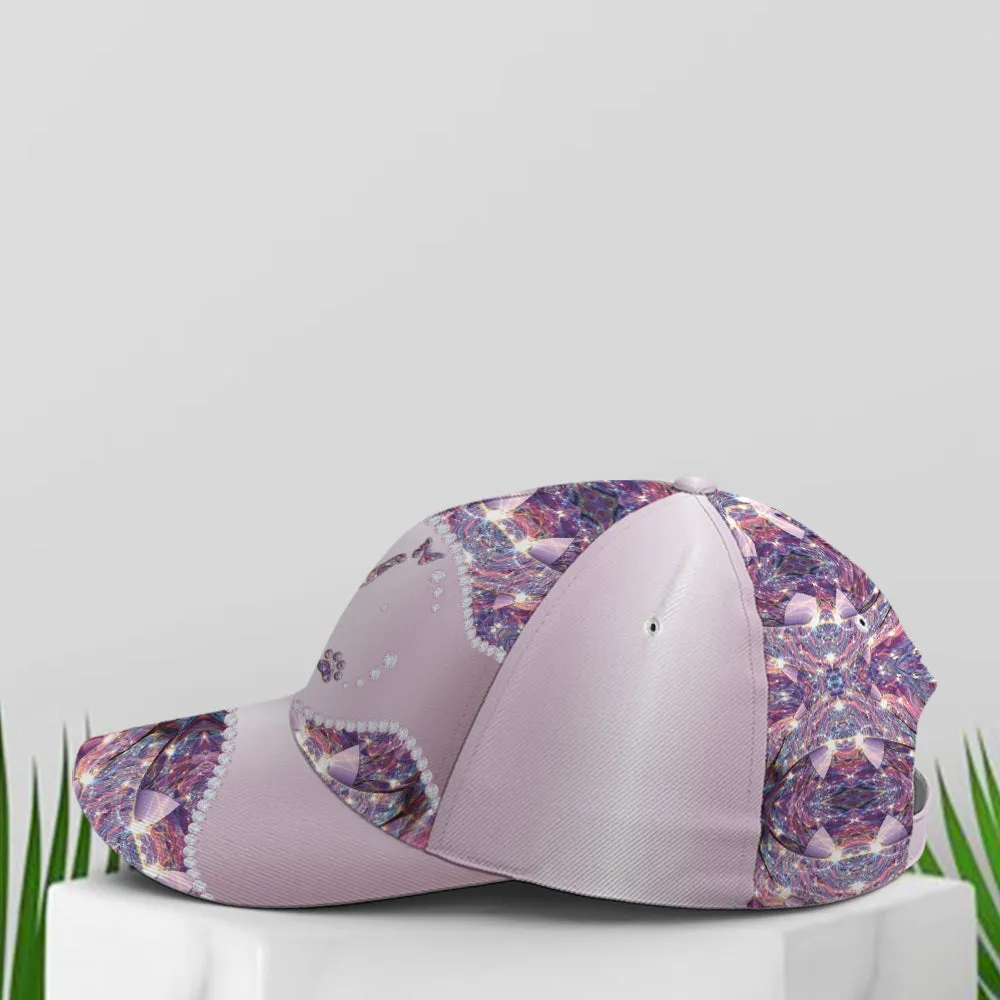 Purple Metallic Style Cat And Butterflies Baseball Cap Coolspod