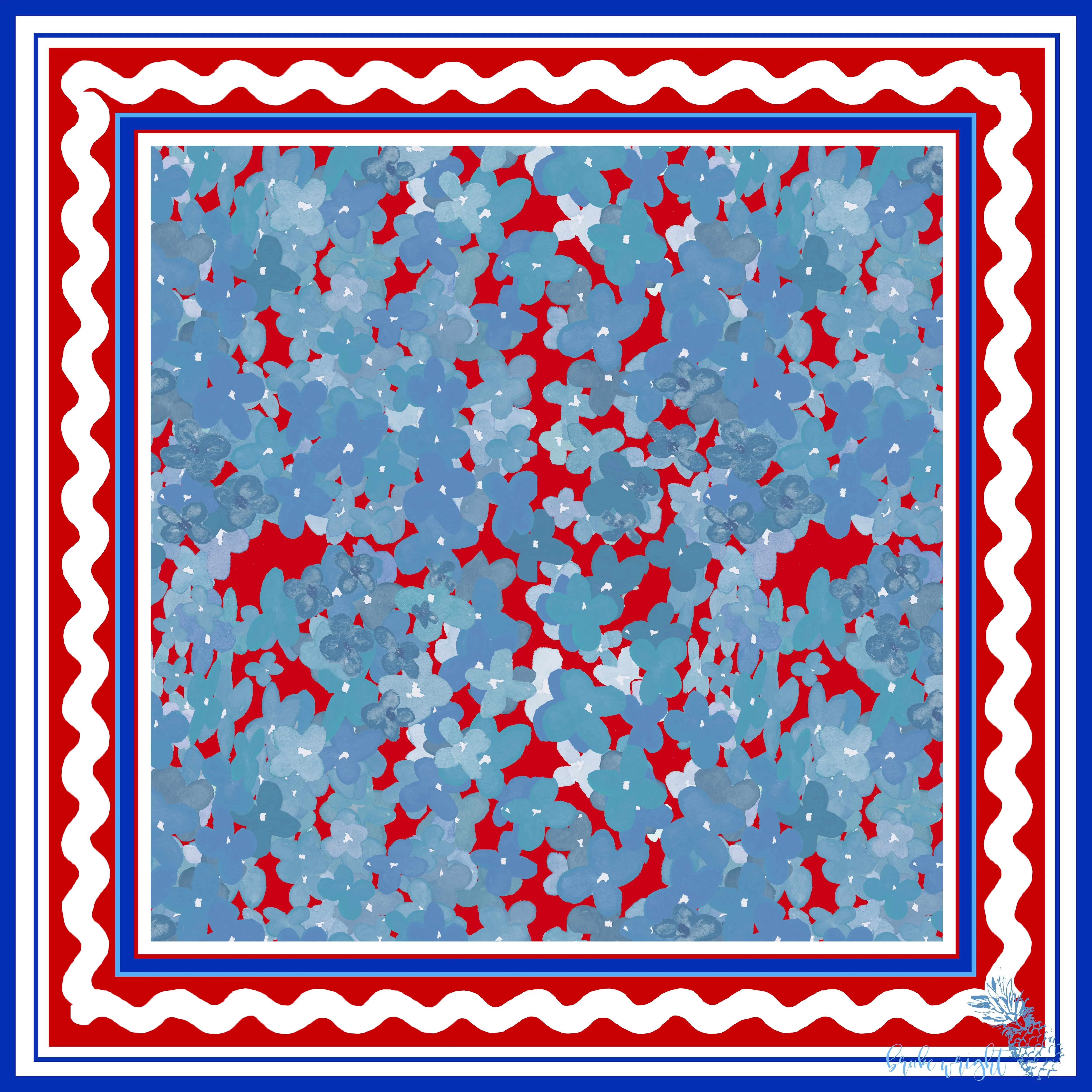 Red/Blue Ditzy Floral Scarf