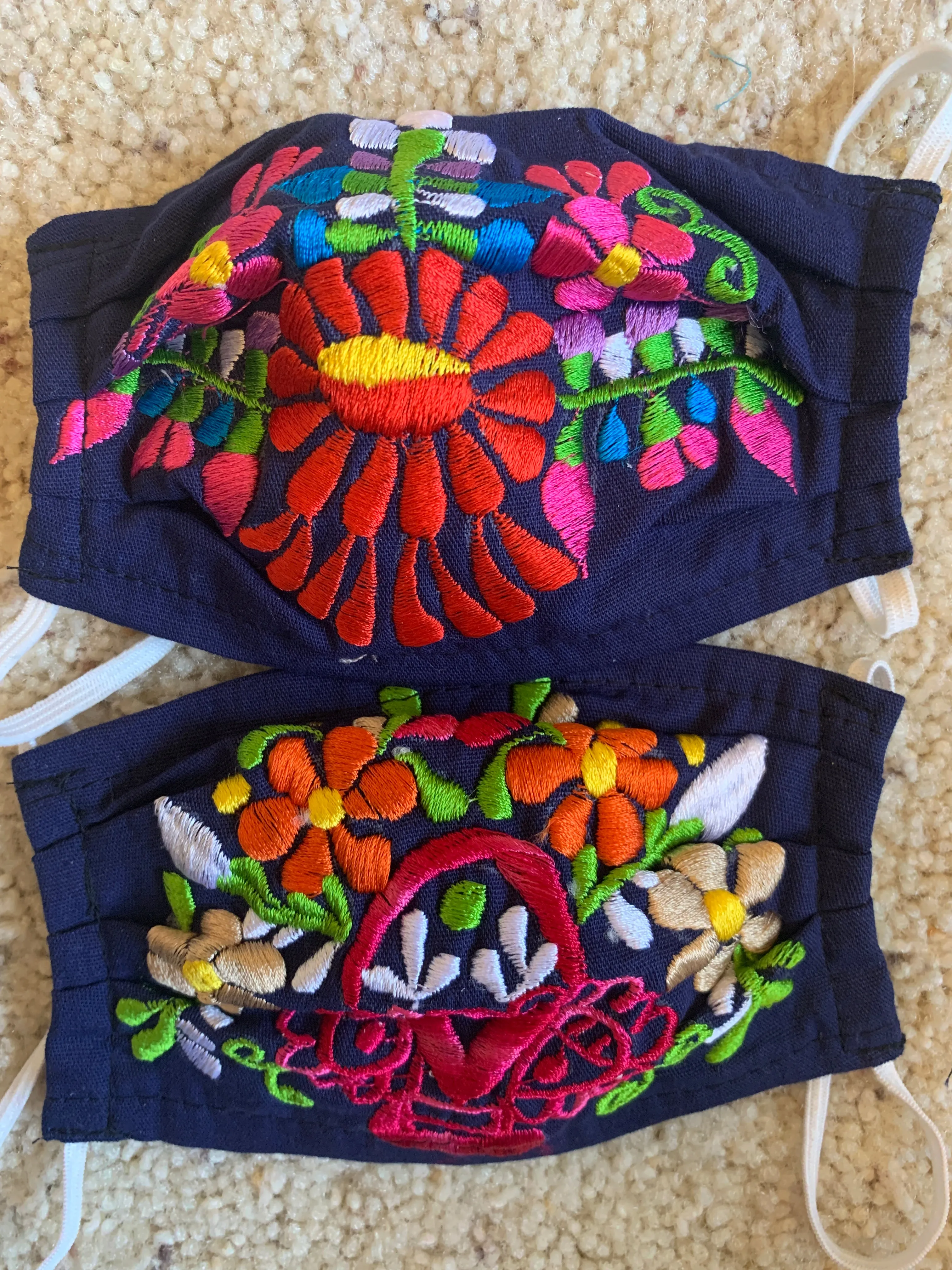 Reusable Embroidered Kid's Size FaceMasks - Floral