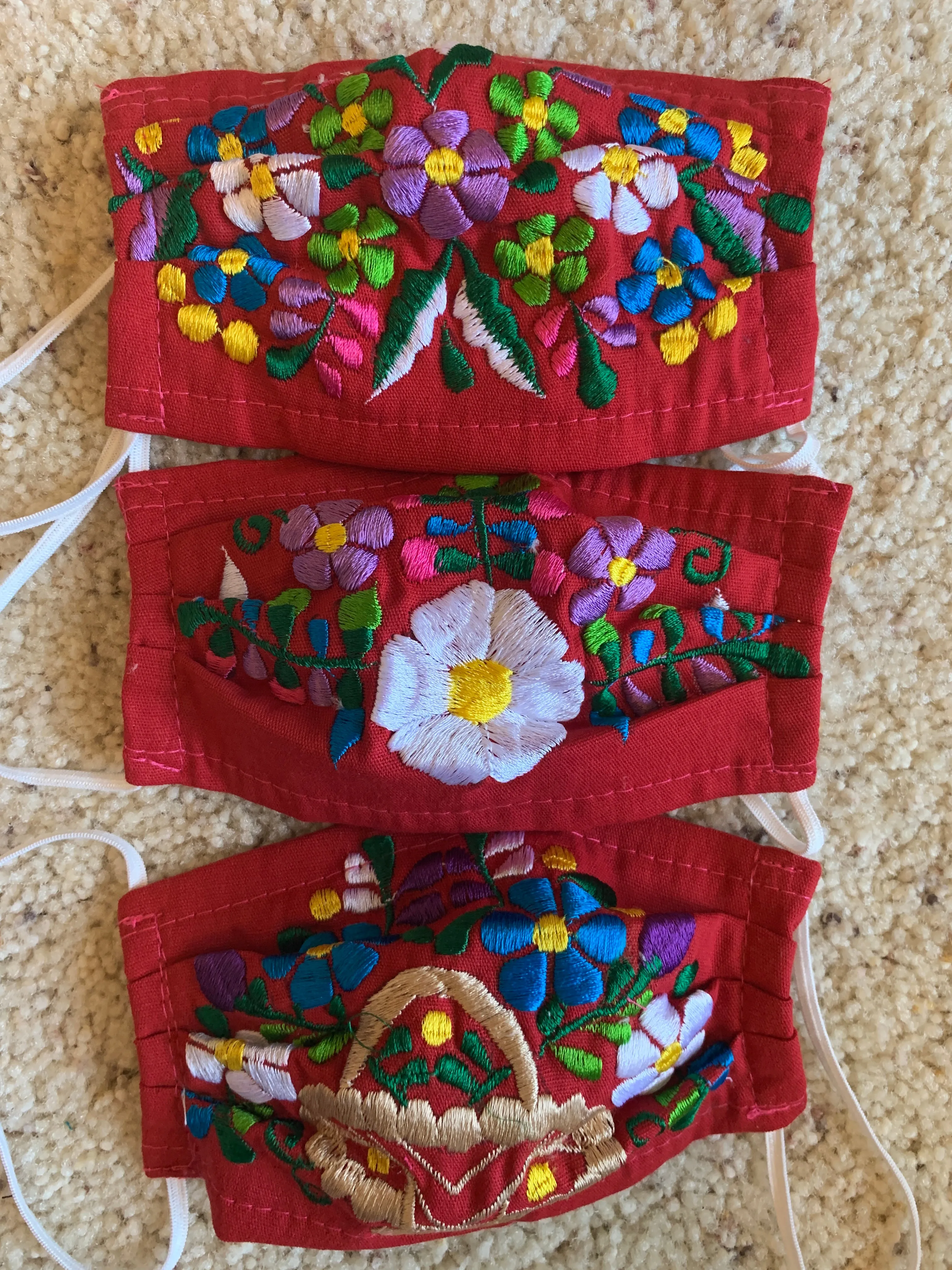 Reusable Embroidered Kid's Size FaceMasks - Floral