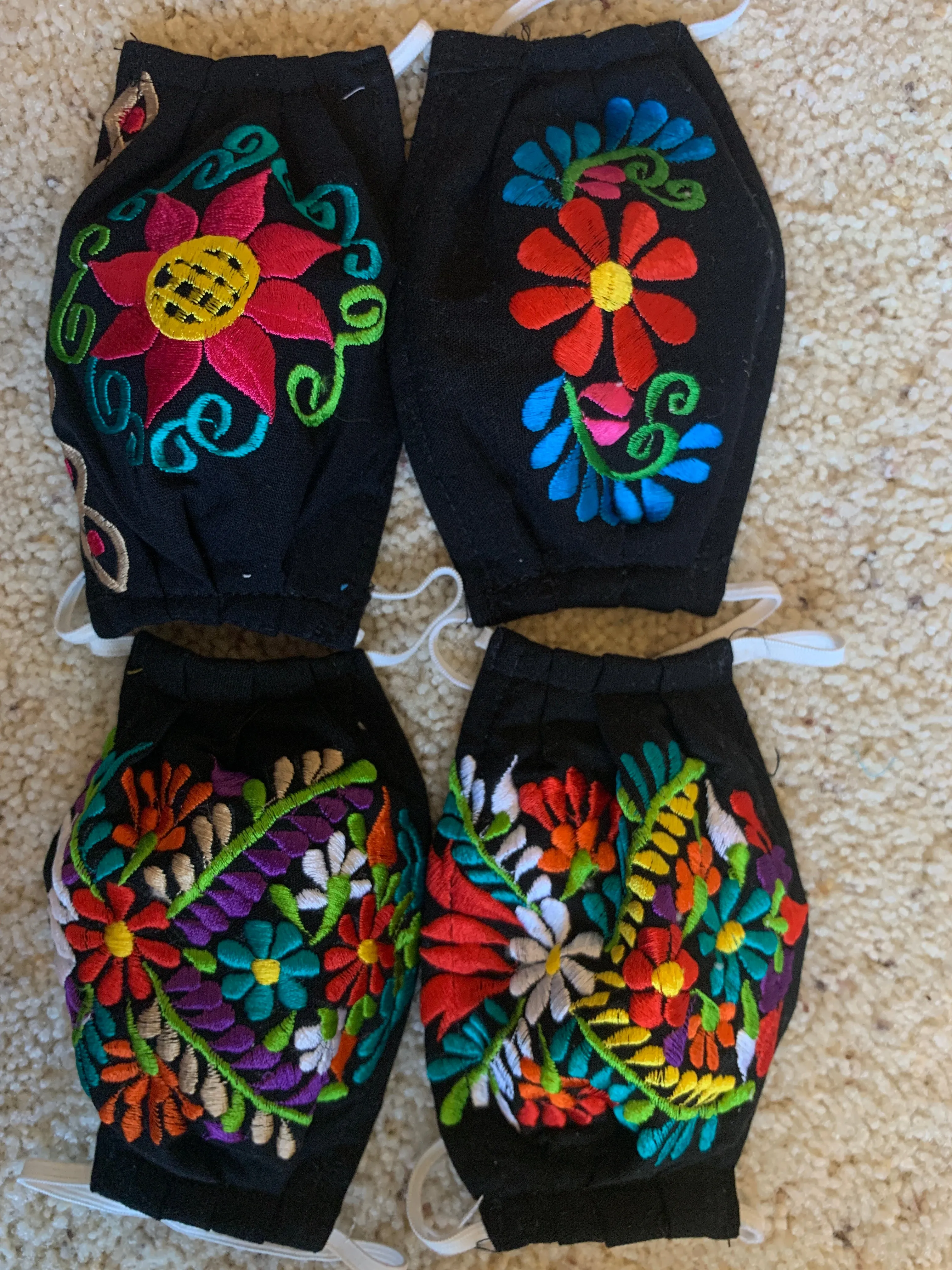 Reusable Embroidered Kid's Size FaceMasks - Floral