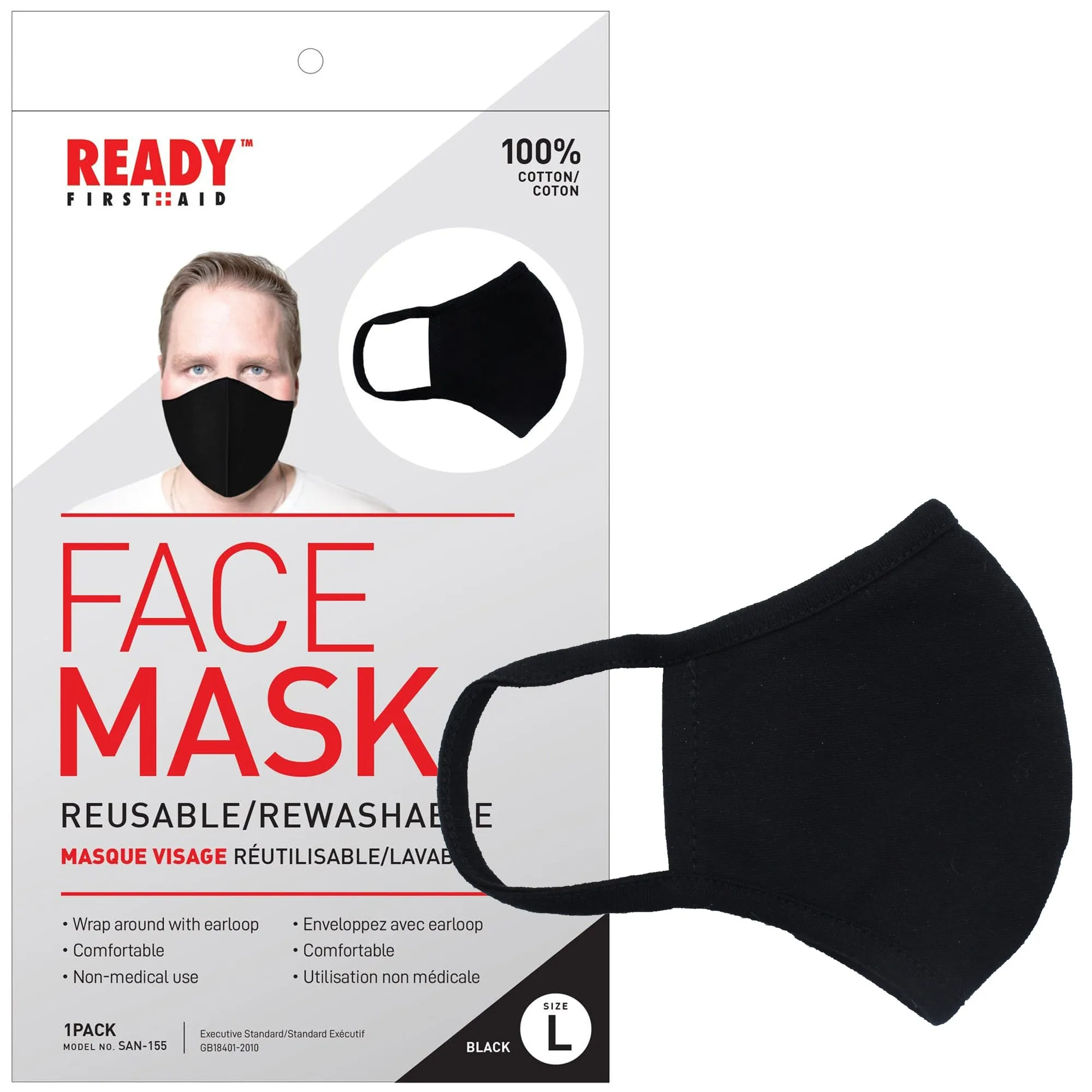 Reusable Face Mask, 3-Layer, Black - Ready First Aid