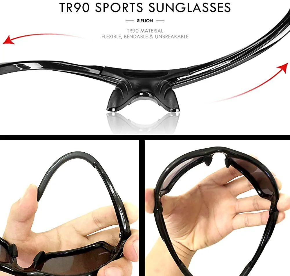 SIPLION Men's Polarized Sunglasses Sports Glasses for Cycling Fishing Golf TR90 Superlight Frame