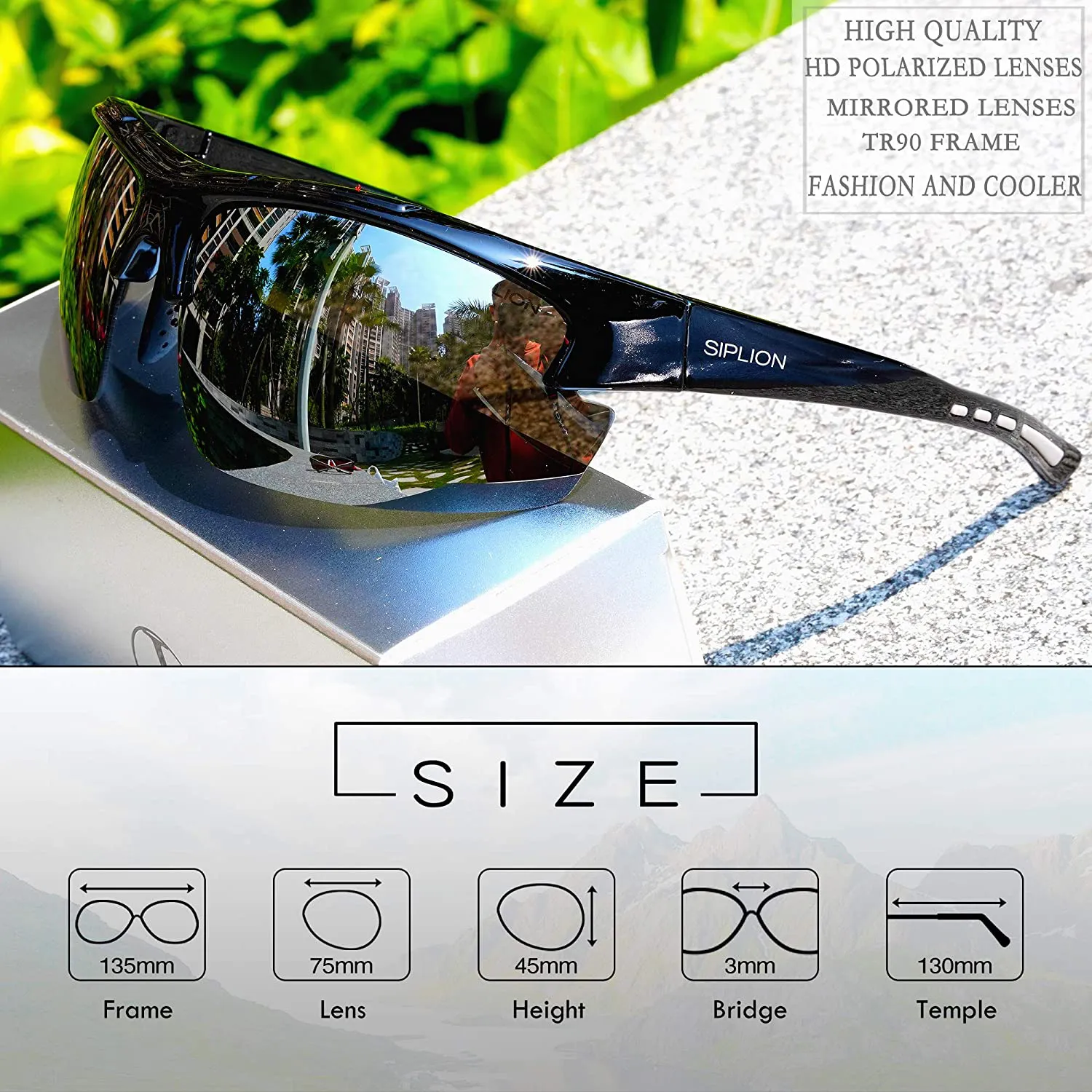 SIPLION Men's Polarized Sunglasses Sports Glasses for Cycling Fishing Golf TR90 Superlight Frame