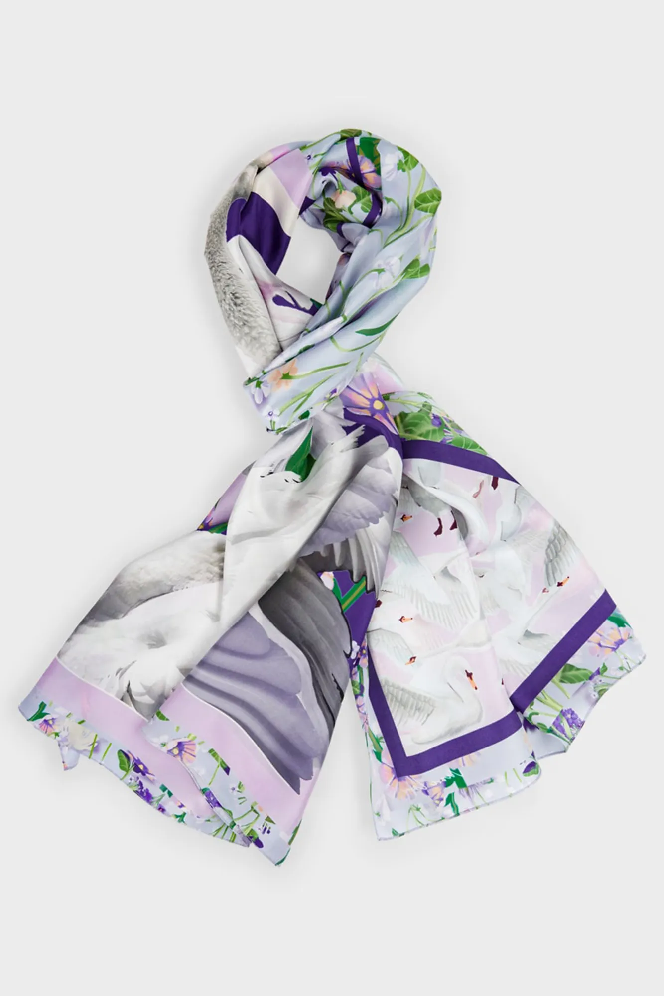 Swan Opera Elegant Print Silk Scarf