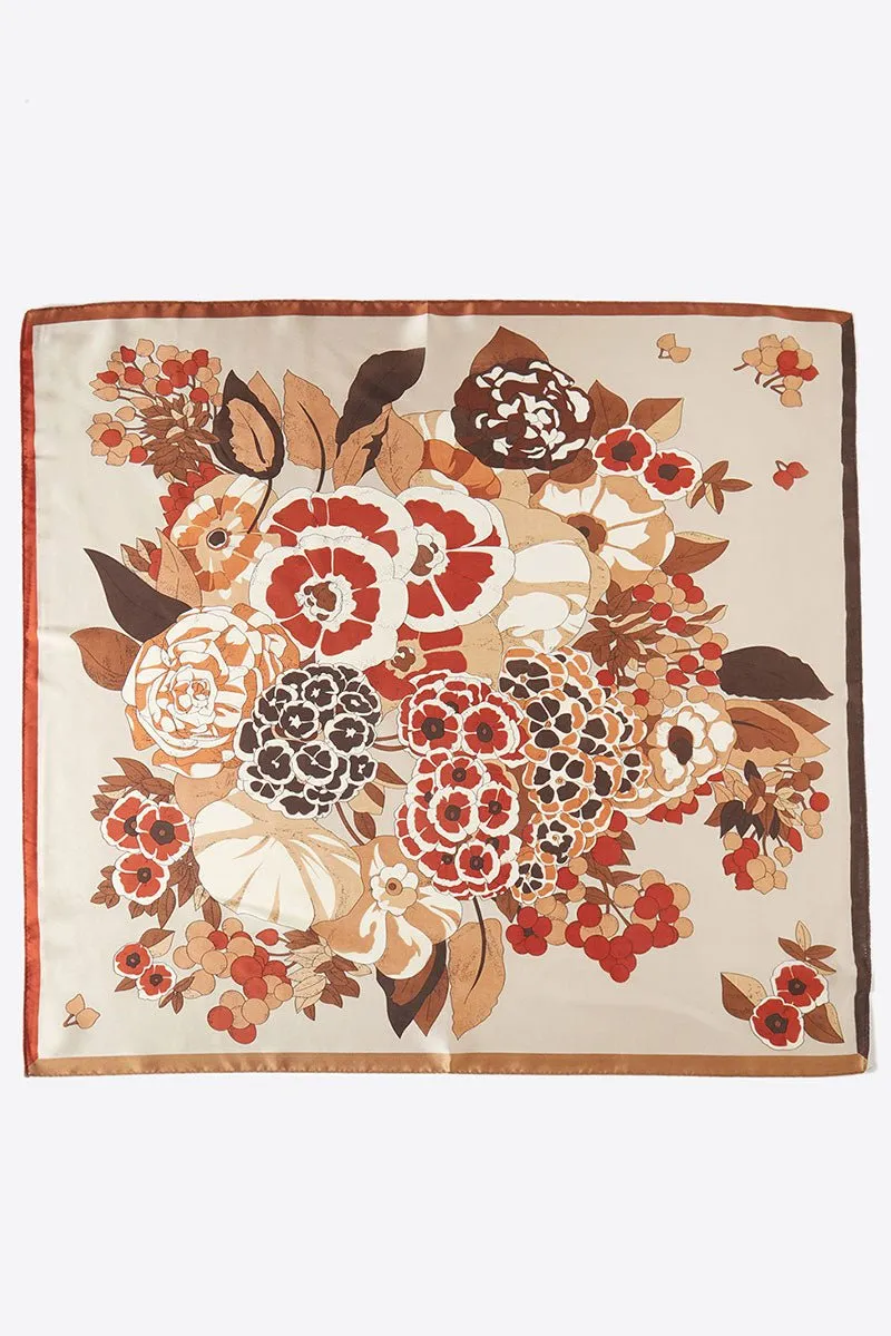 Vintage Vibes Taupe Floral Square Satin Scarf