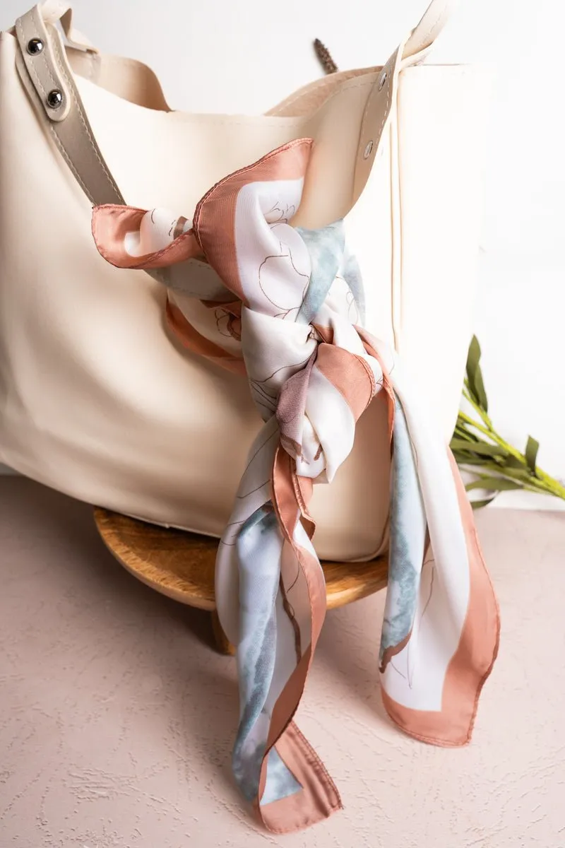 Vintage Vibes Taupe Floral Square Satin Scarf