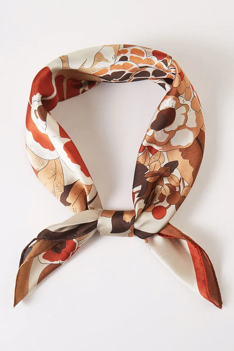 Vintage Vibes Taupe Floral Square Satin Scarf