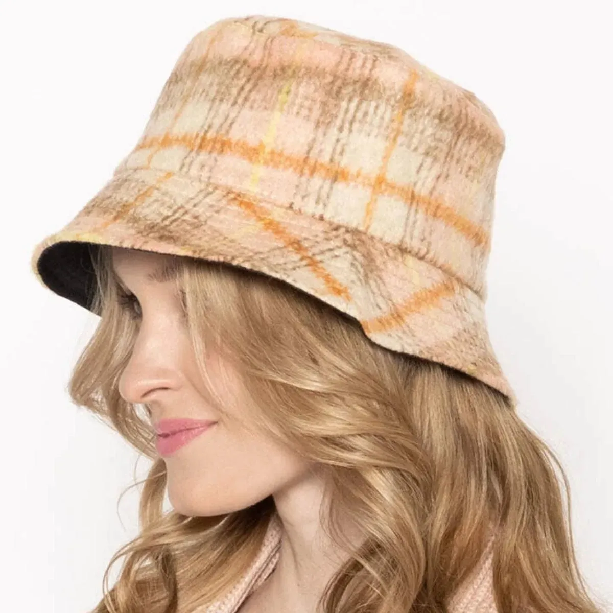 Women's Plaid Bucket Hat Pink/Multi Fashionable and On-Trend