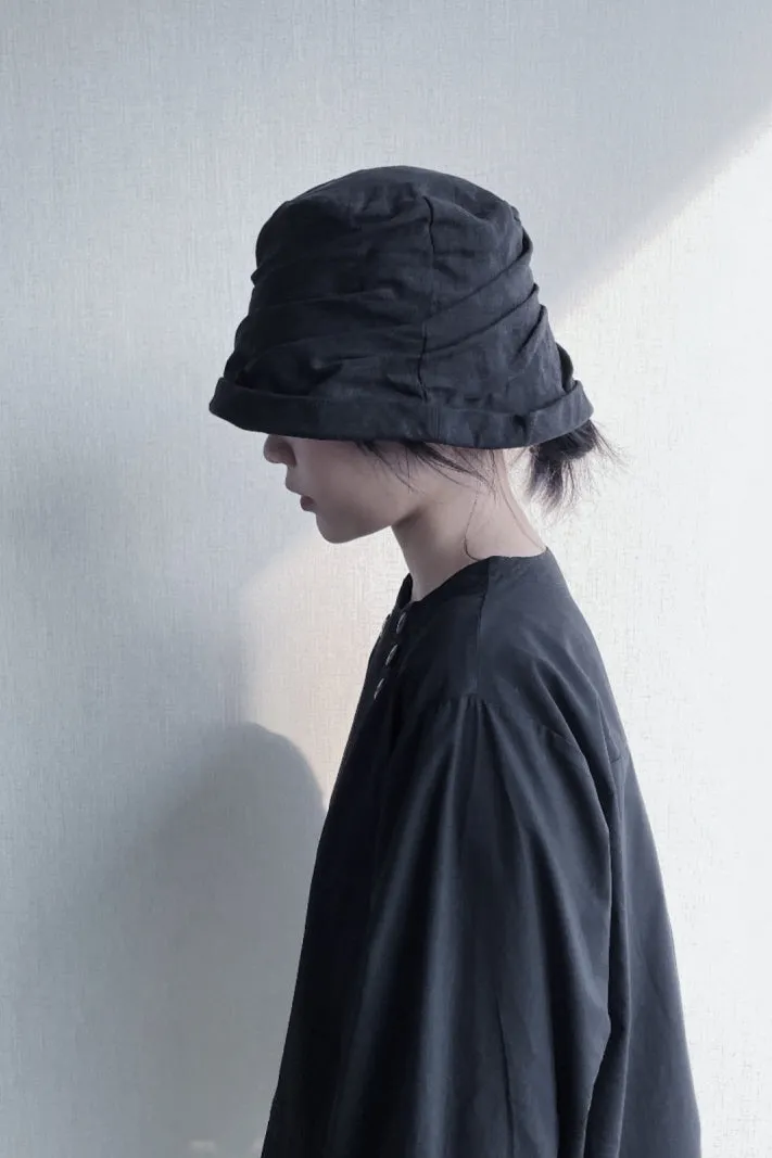 Yamamoto Wind Multi-Layered Fold Fisherman's Hat Cotton and Linen Dark Curl Basin Bucket Hat